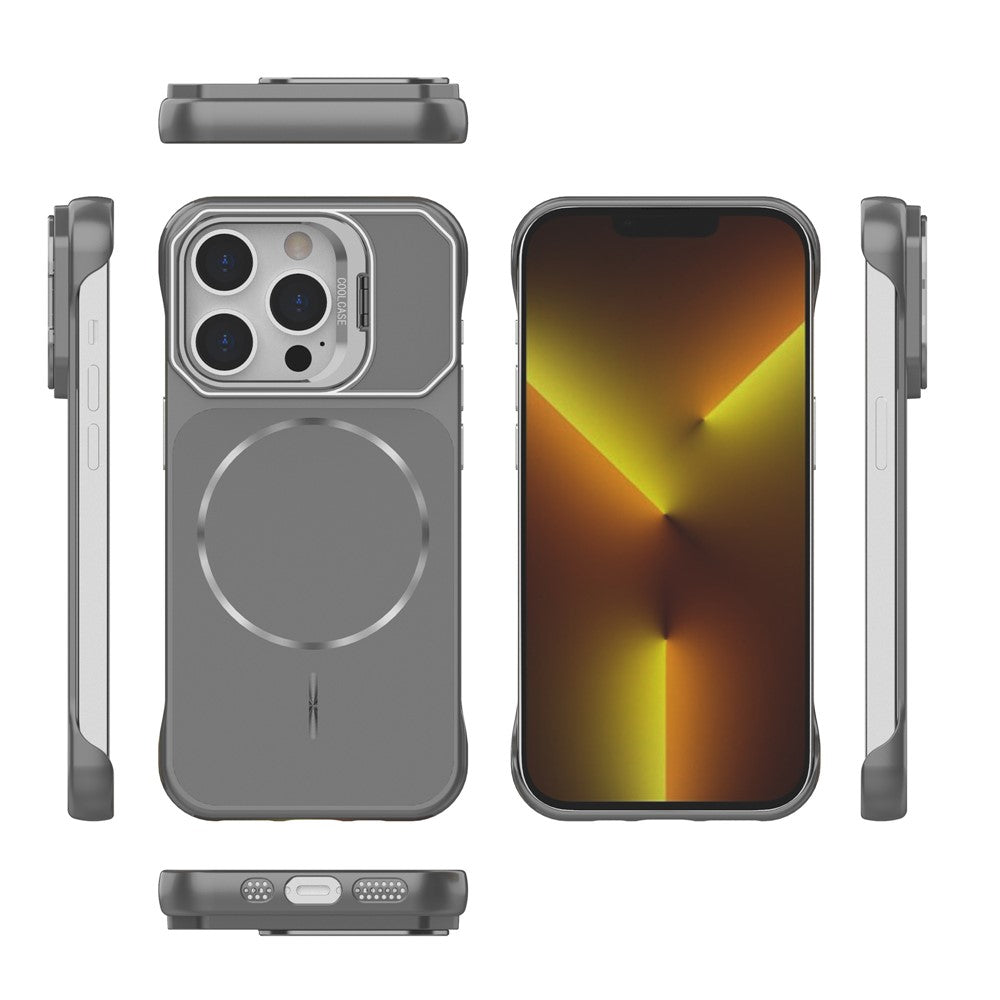For iPhone 13 Pro Max Magnetic Case Lens Frame Kickstand Matte PC Frameless Phone Cover