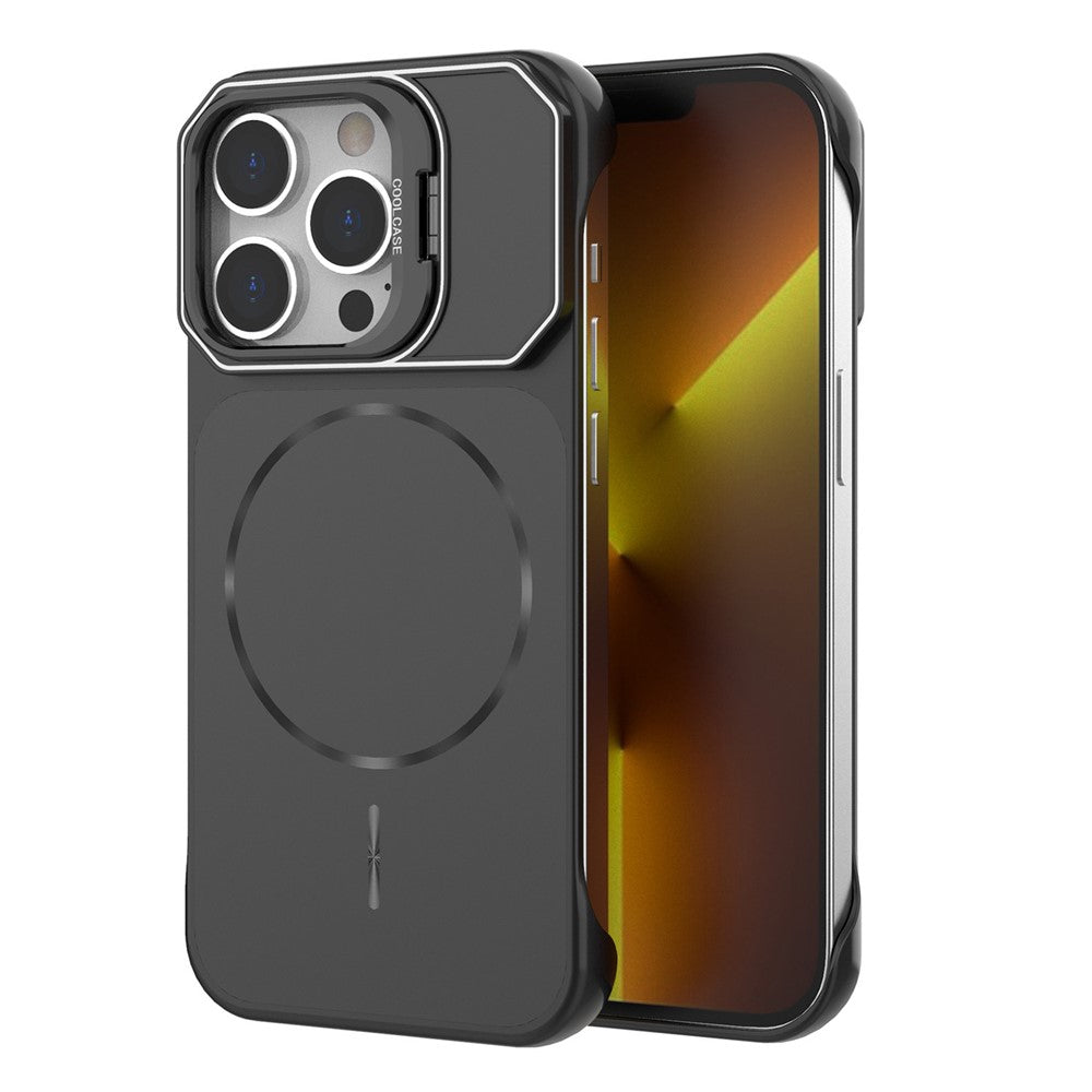 For iPhone 13 Pro Max Magnetic Case Lens Frame Kickstand Matte PC Frameless Phone Cover