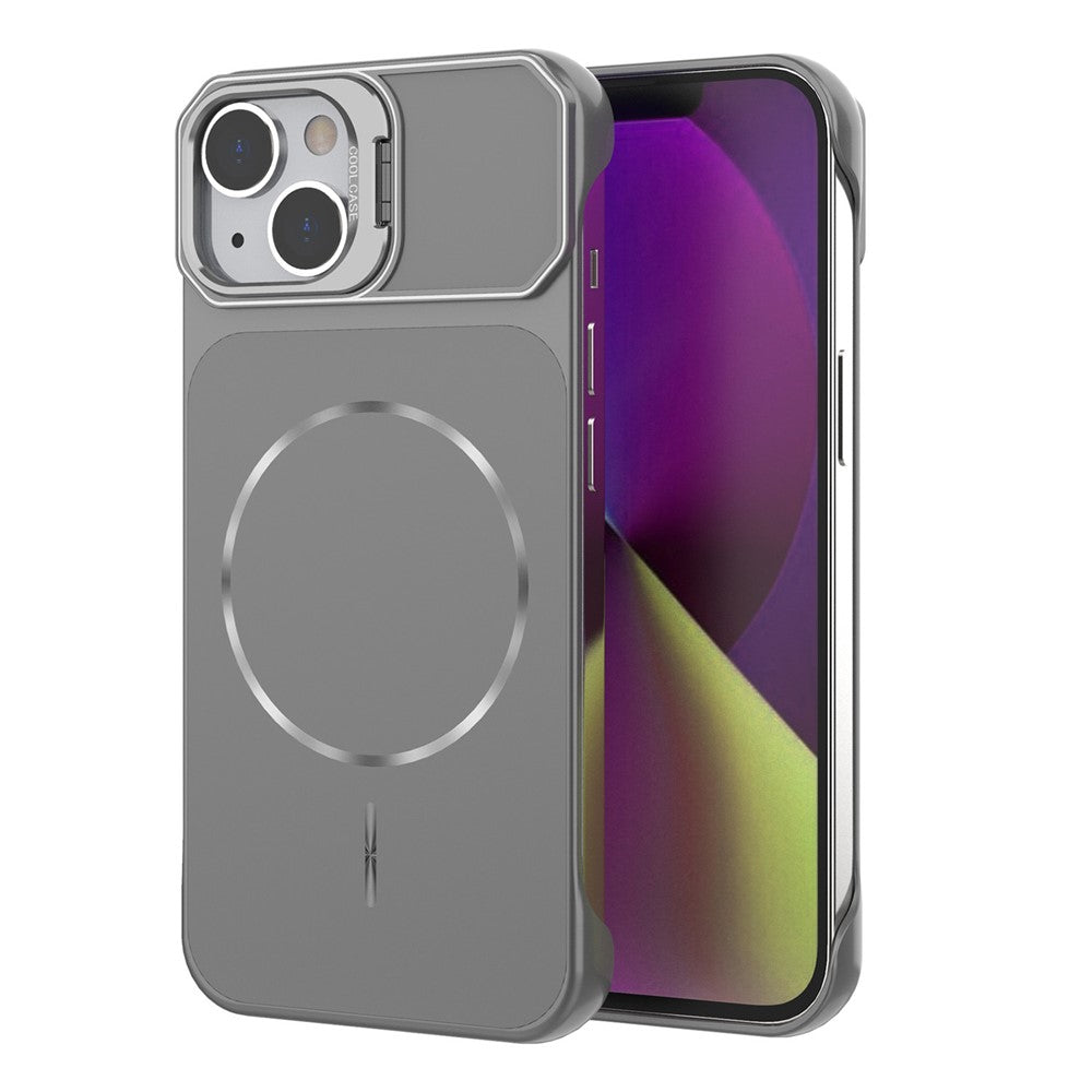 För iPhone 14 Magnetiskt Fodral Linsram Stöd Matta PC Ramlöst Telefonfodral