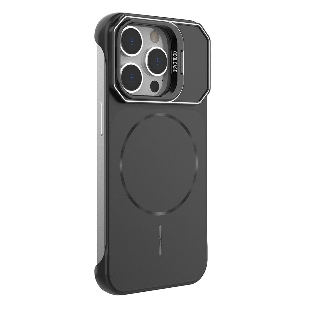 For iPhone 14 Pro Magnetic Case Lens Frame Kickstand Matte PC Frameless Phone Cover