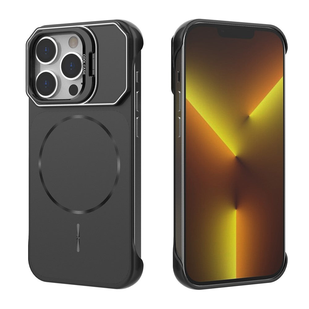 For iPhone 14 Pro Magnetic Case Lens Frame Kickstand Matte PC Frameless Phone Cover