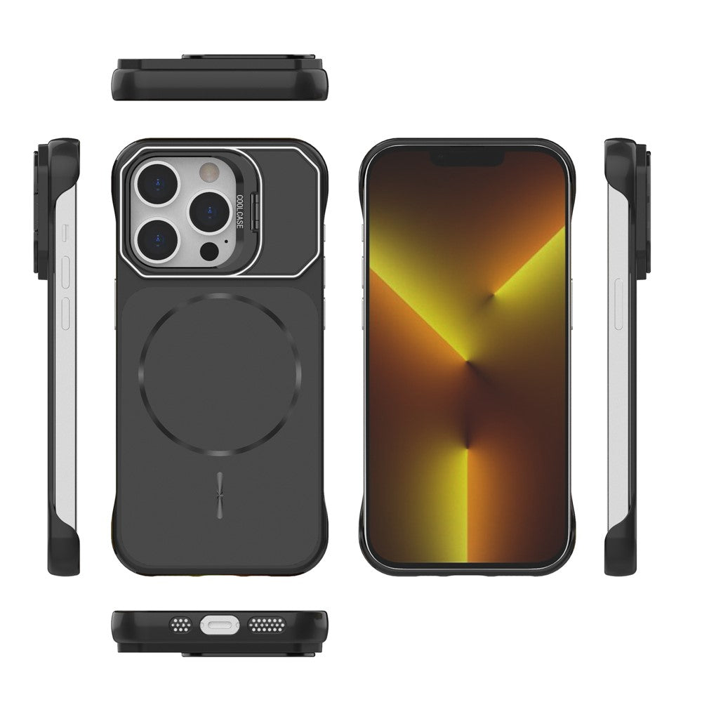 For iPhone 14 Pro Magnetic Case Lens Frame Kickstand Matte PC Frameless Phone Cover