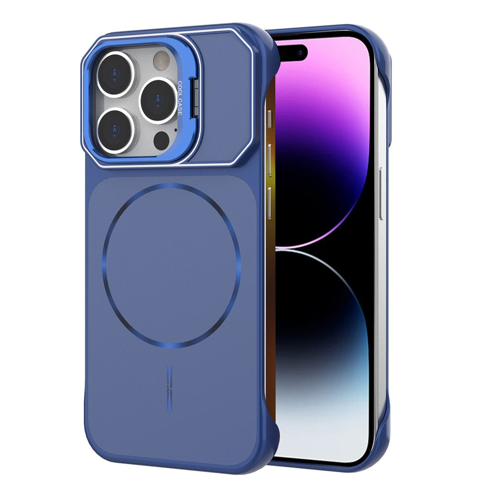 For iPhone 14 Pro Magnetic Case Lens Frame Kickstand Matte PC Frameless Phone Cover