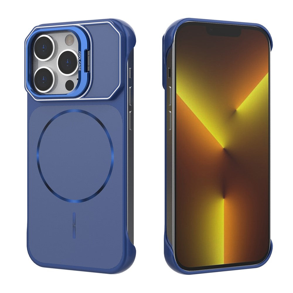 For iPhone 14 Pro Max Magnetic Case Lens Frame Kickstand Matte PC Frameless Phone Cover