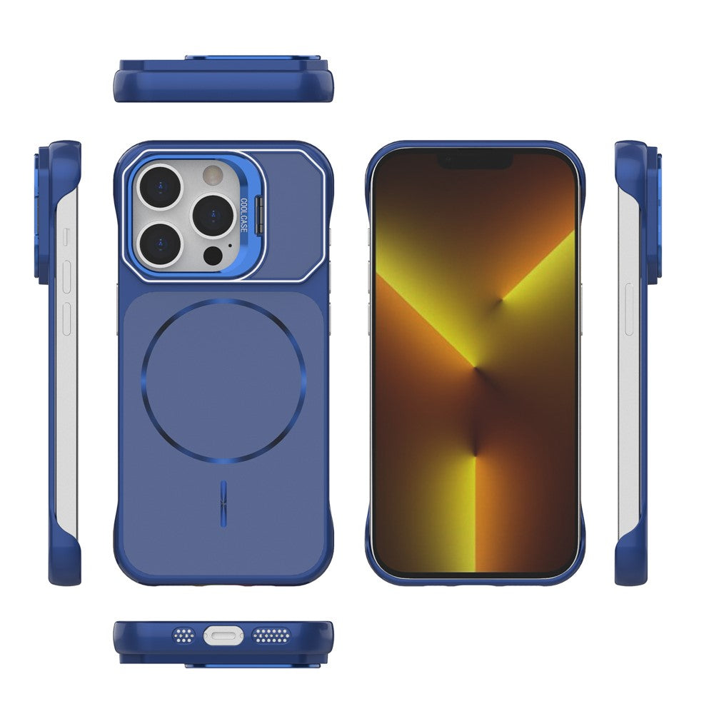For iPhone 14 Pro Max Magnetic Case Lens Frame Kickstand Matte PC Frameless Phone Cover