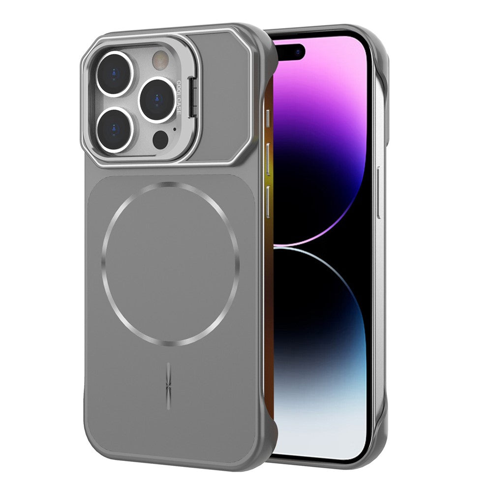 For iPhone 14 Pro Max Magnetic Case Lens Frame Kickstand Matte PC Frameless Phone Cover