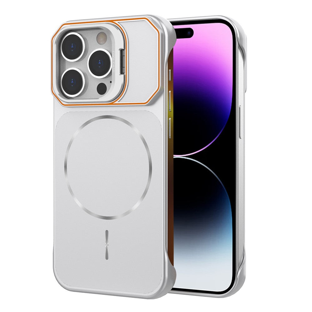For iPhone 14 Pro Max Magnetic Case Lens Frame Kickstand Matte PC Frameless Phone Cover