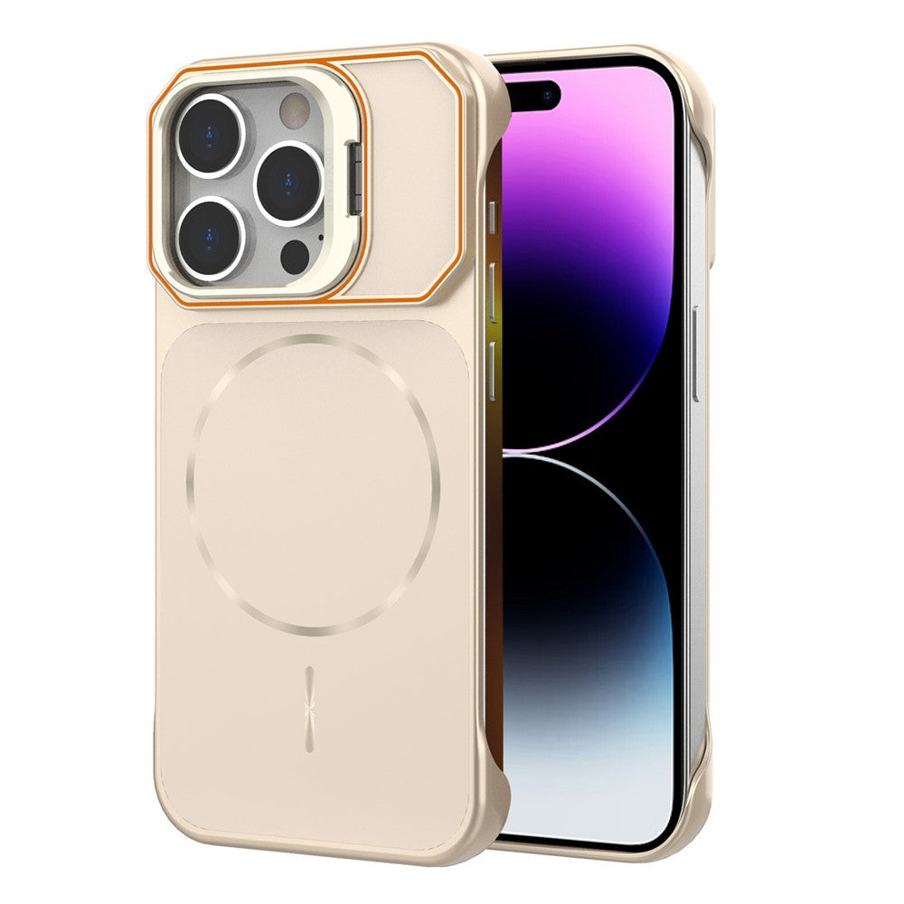 For iPhone 14 Pro Max Magnetic Case Lens Frame Kickstand Matte PC Frameless Phone Cover