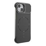 For iPhone 15 Magnetic Case Lens Frame Kickstand Matte PC Frameless Phone Cover