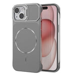 For iPhone 15 Magnetic Case Lens Frame Kickstand Matte PC Frameless Phone Cover