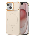 For iPhone 15 Magnetic Case Lens Frame Kickstand Matte PC Frameless Phone Cover
