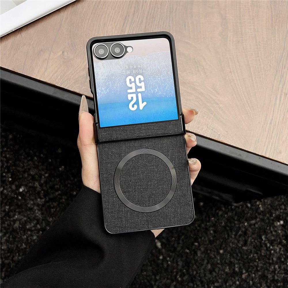 Til Samsung Galaxy Z Flip8 Magnetisk Etui Læder + PC Telefoncover med Bagskærmsfolie og Hængsel