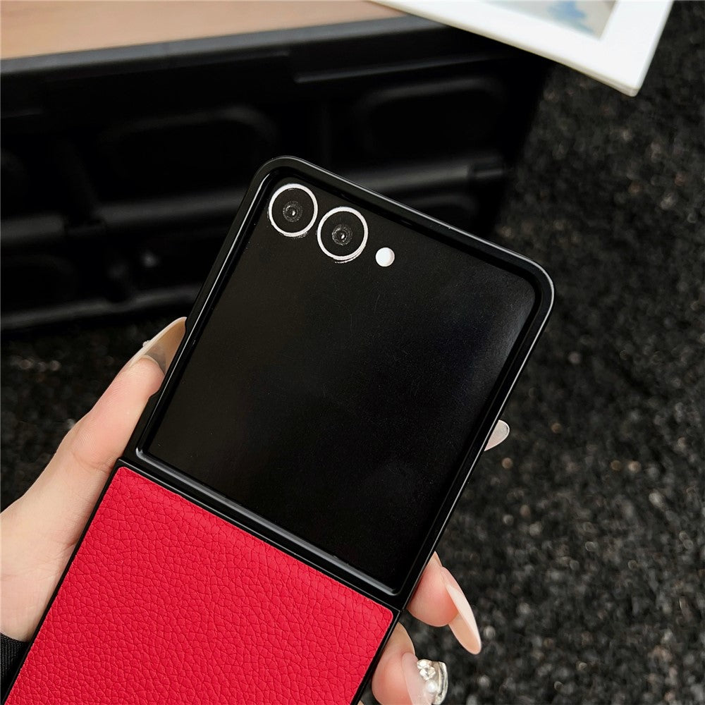 For Samsung Galaxy Z Flip8 Case Litchi Texture PU Leather + PC Foldable Phone Cover