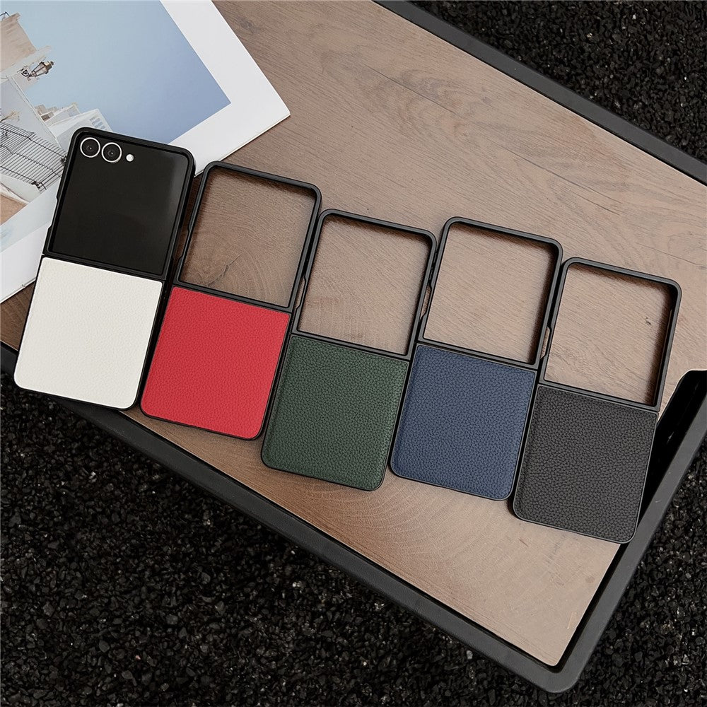 For Samsung Galaxy Z Flip8 Case Litchi Texture PU Leather + PC Foldable Phone Cover