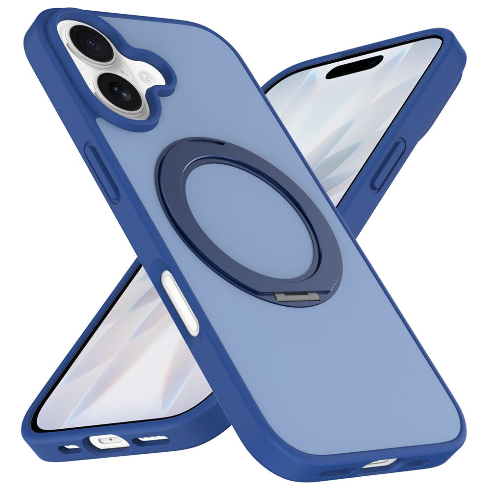 For iPhone 16 Case with Rotating Magnetic Kickstand PC + TPU Skin-Touch Phone Cover