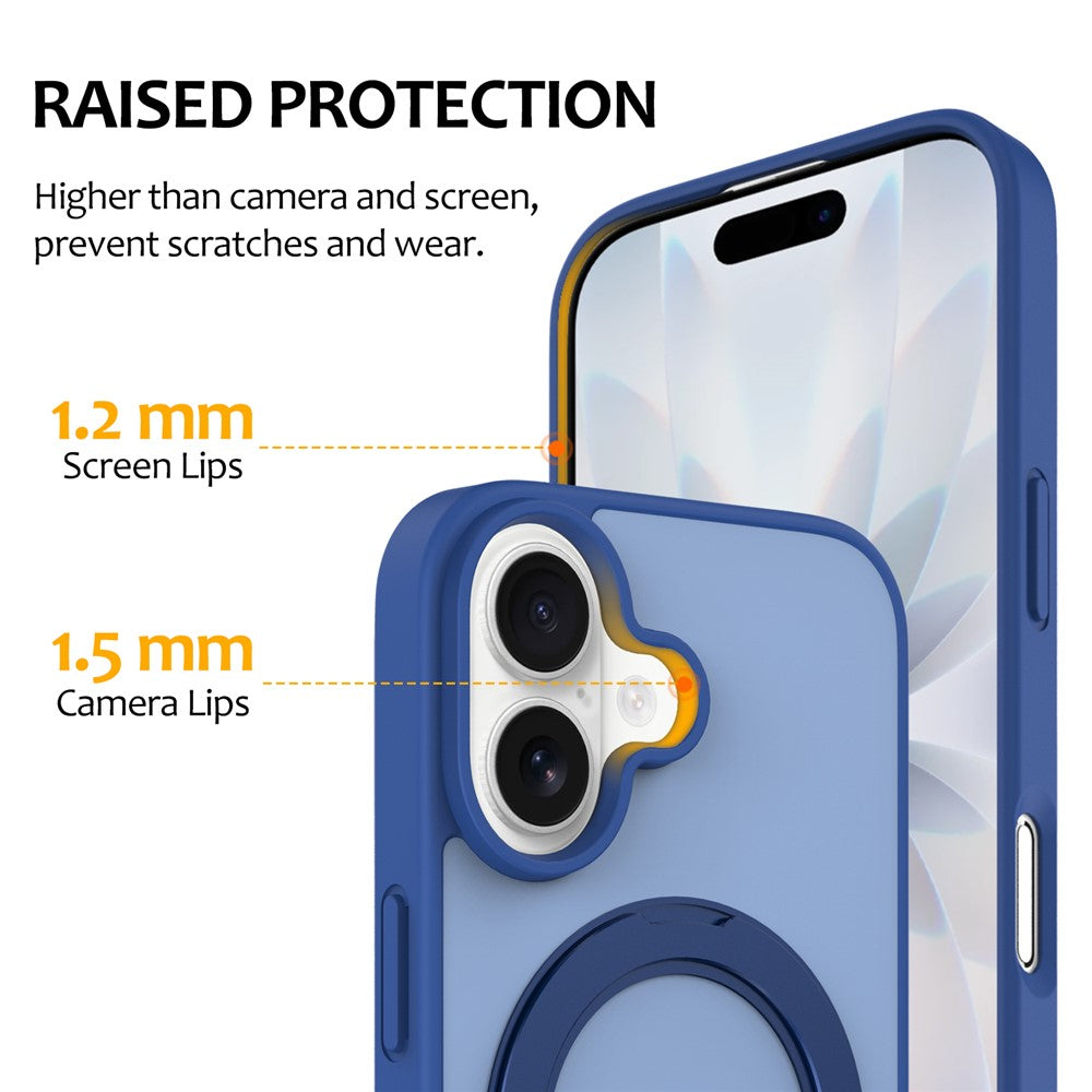 For iPhone 16 Case with Rotating Magnetic Kickstand PC + TPU Skin-Touch Phone Cover