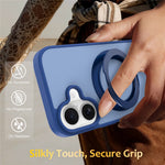 For iPhone 16 Case with Rotating Magnetic Kickstand PC + TPU Skin-Touch Phone Cover