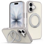 For iPhone 16 Case with Rotating Magnetic Kickstand PC + TPU Skin-Touch Phone Cover