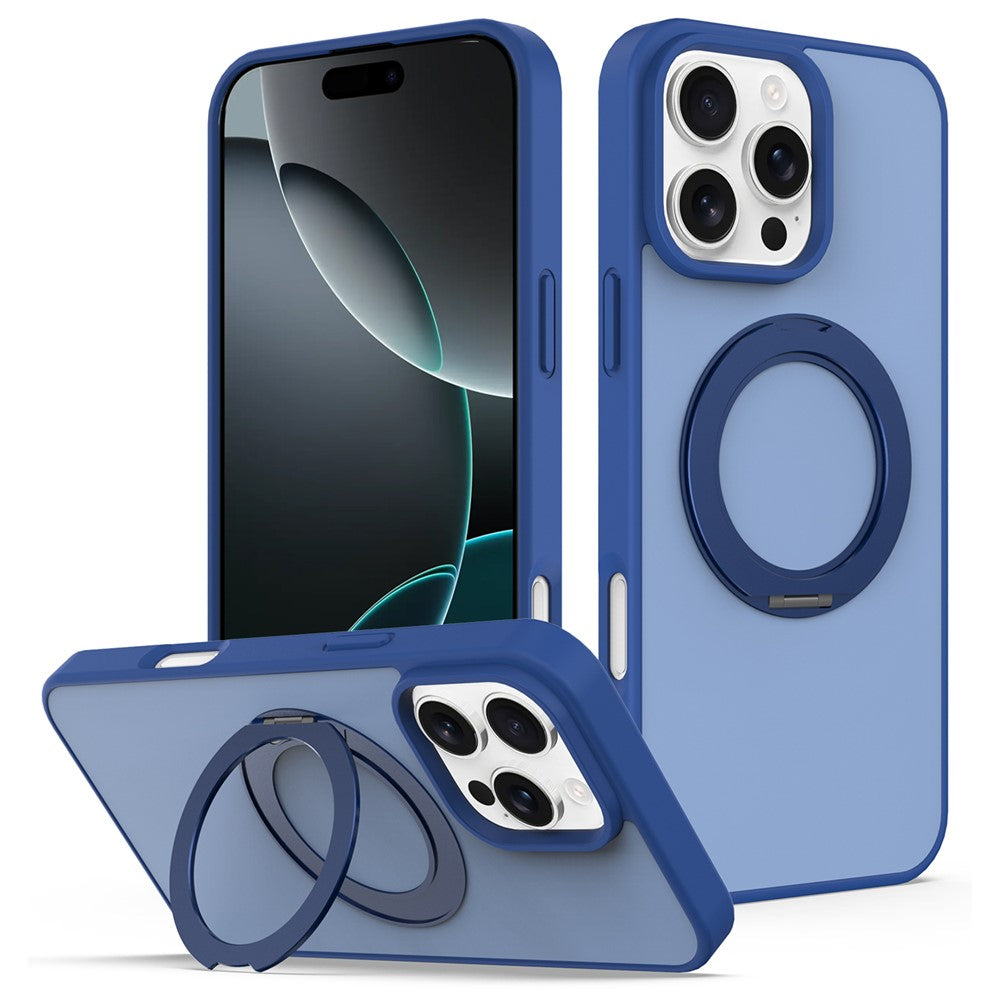 For iPhone 16 Pro Case with Rotating Magnetic Kickstand PC + TPU Skin-Touch Phone Cover