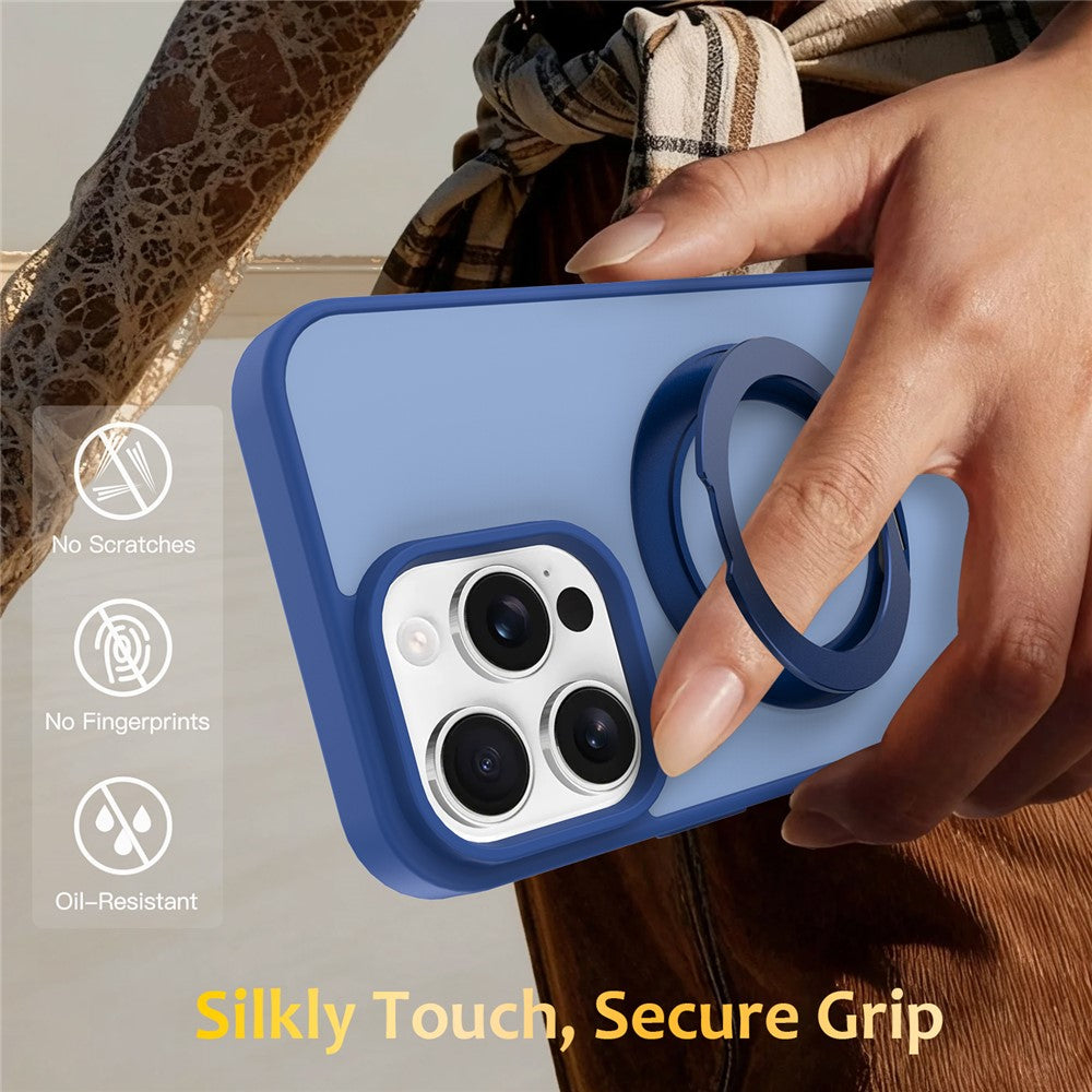 Til iPhone 16 Pro Max cover med roterende magnetisk støttefod PC + TPU-skind touch telefoncover