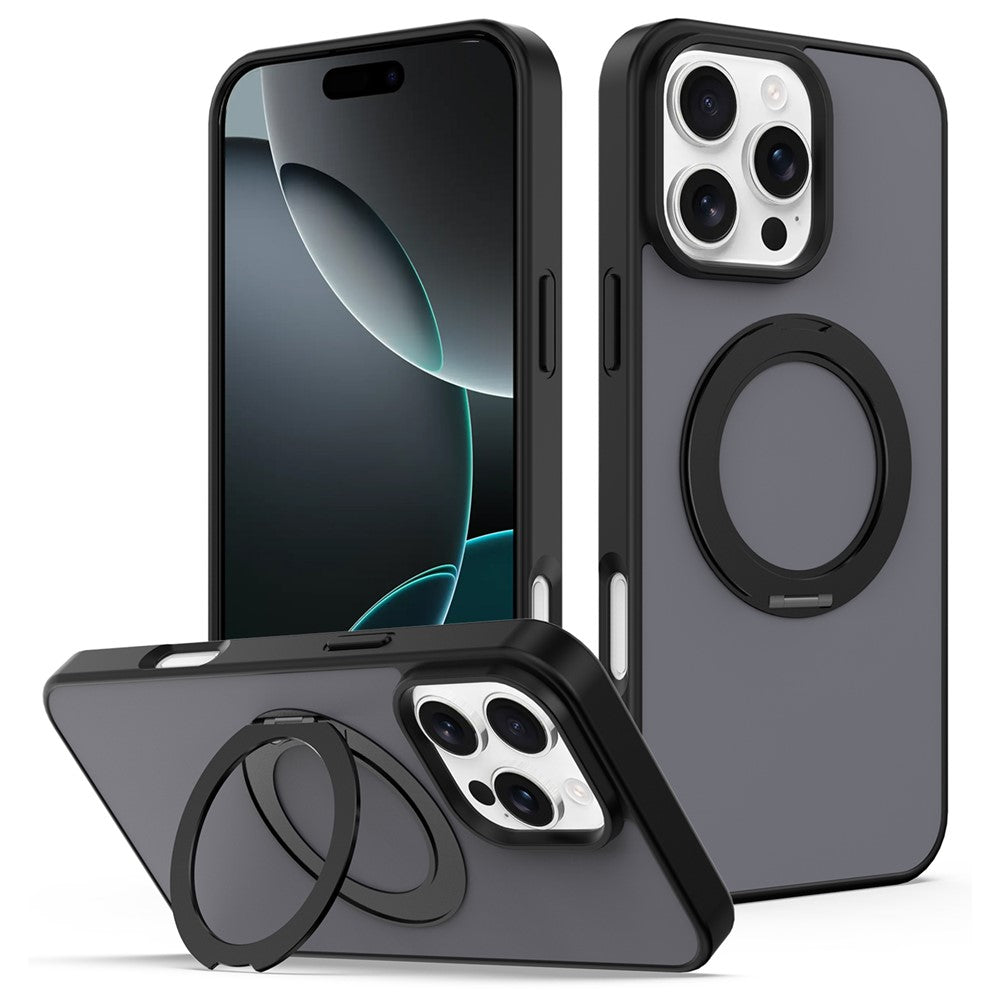 Til iPhone 16 Pro Max cover med roterende magnetisk støttefod PC + TPU-skind touch telefoncover