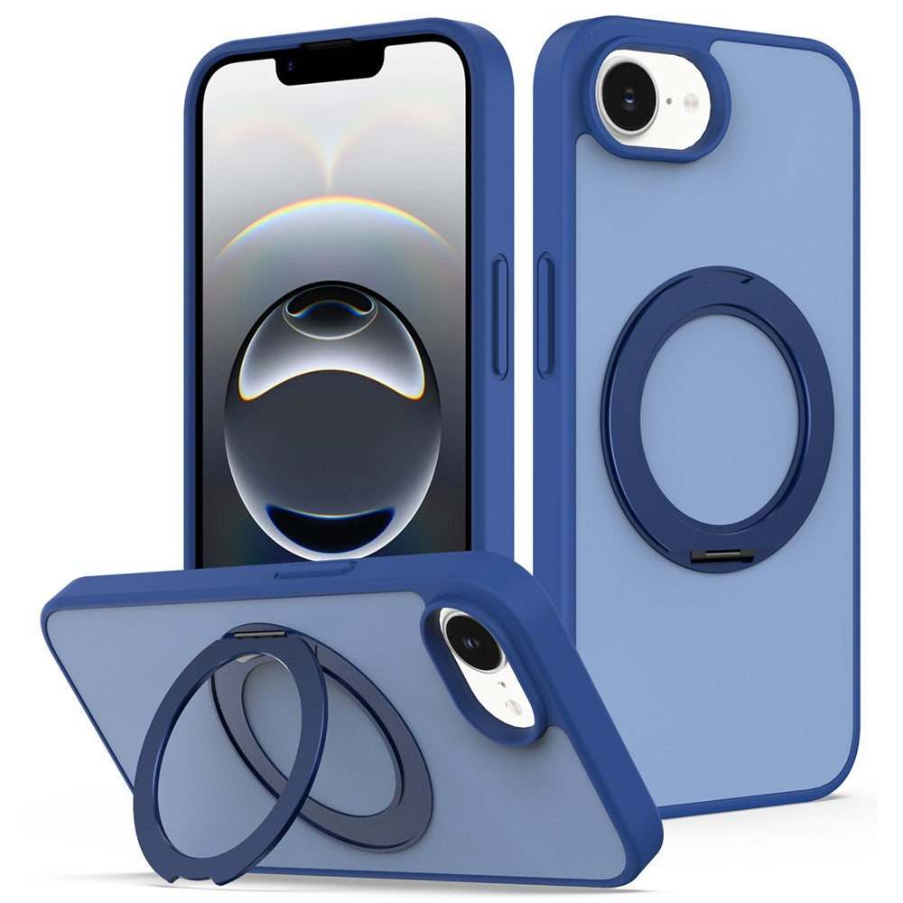 For iPhone 17e / 16e Case with Rotating Magnetic Kickstand PC + TPU Skin-Touch Phone Cover