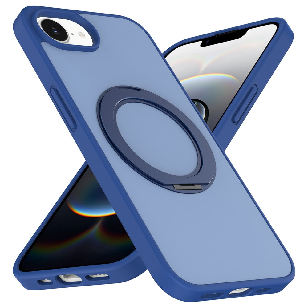 For iPhone 17e / 16e Case with Rotating Magnetic Kickstand PC + TPU Skin-Touch Phone Cover