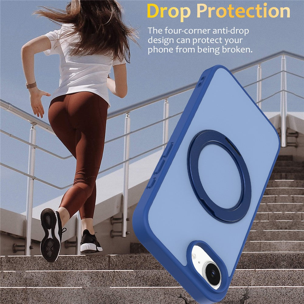 For iPhone 17e / 16e Case with Rotating Magnetic Kickstand PC + TPU Skin-Touch Phone Cover