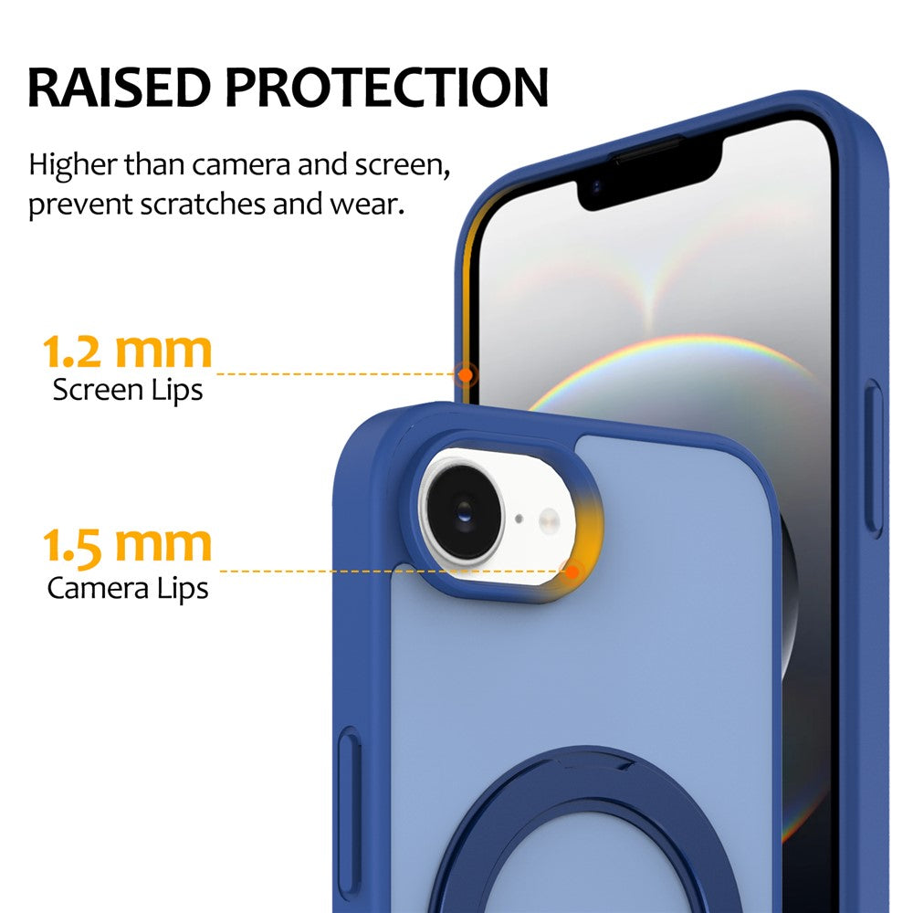 For iPhone 17e / 16e Case with Rotating Magnetic Kickstand PC + TPU Skin-Touch Phone Cover