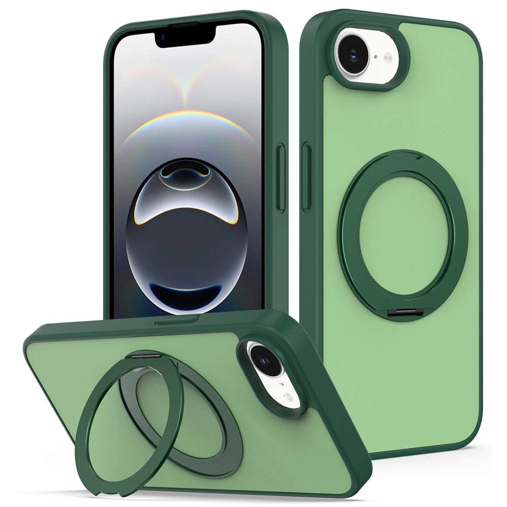 For iPhone 17e / 16e Case with Rotating Magnetic Kickstand PC + TPU Skin-Touch Phone Cover