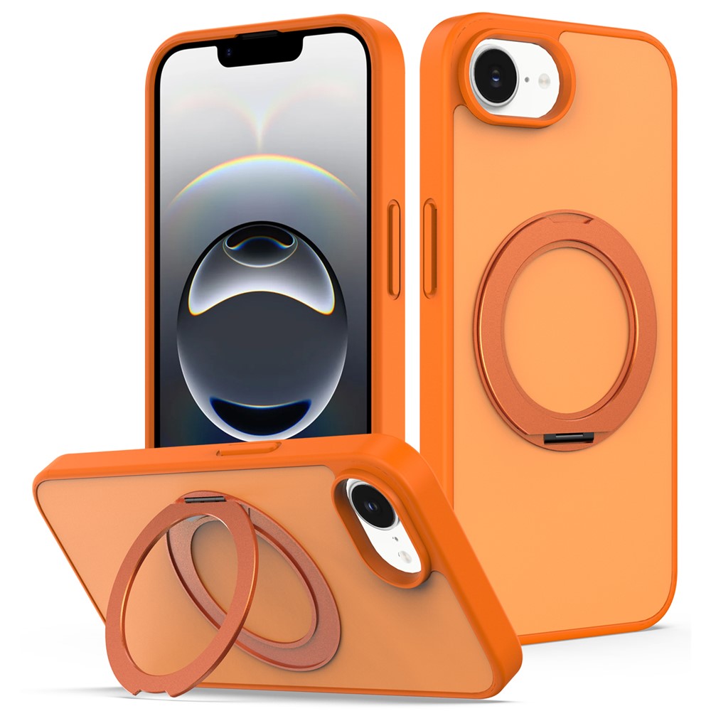 For iPhone 17e / 16e Case with Rotating Magnetic Kickstand PC + TPU Skin-Touch Phone Cover