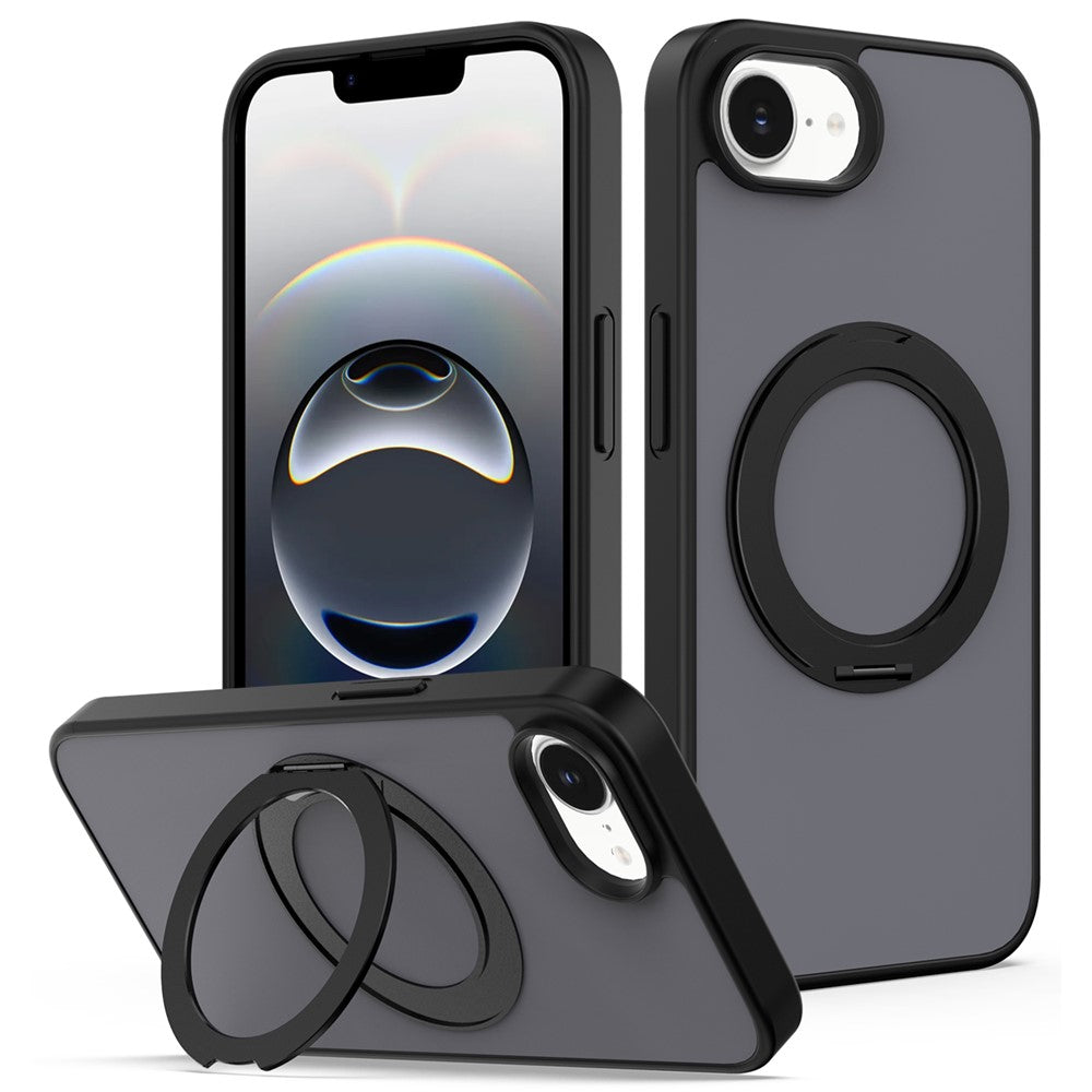 For iPhone 17e / 16e Case with Rotating Magnetic Kickstand PC + TPU Skin-Touch Phone Cover