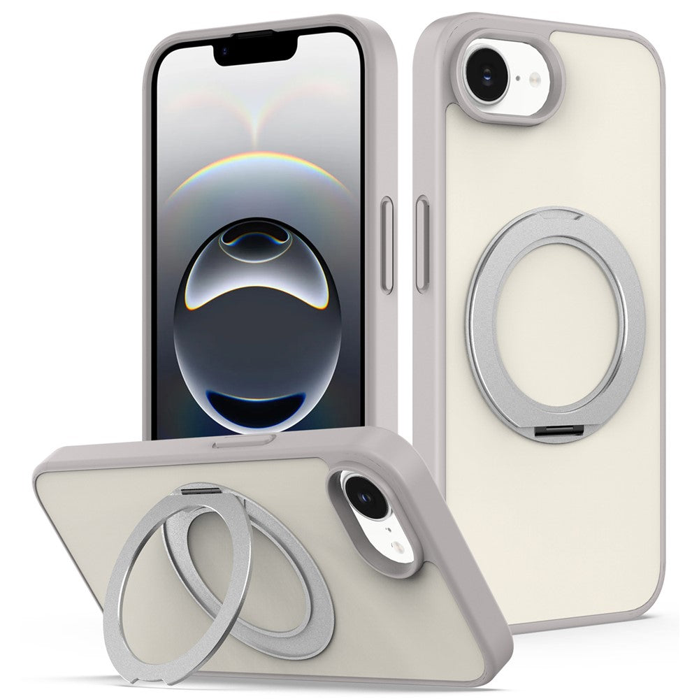 For iPhone 17e / 16e Case with Rotating Magnetic Kickstand PC + TPU Skin-Touch Phone Cover