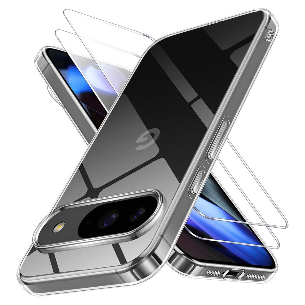 For Google Pixel 11 Case TPU Clear Phone Cover + 2PCS Tempered Glass Screen Film 2.5D Arc Edge