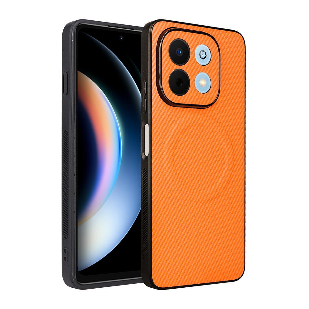 Huawei nova Y74 4G / Enjoy 90 / Enjoy 90 Plus-etui med kulfiberstruktur, læderbelagt TPU og PC samt metalring til magnetisk bilmontering
