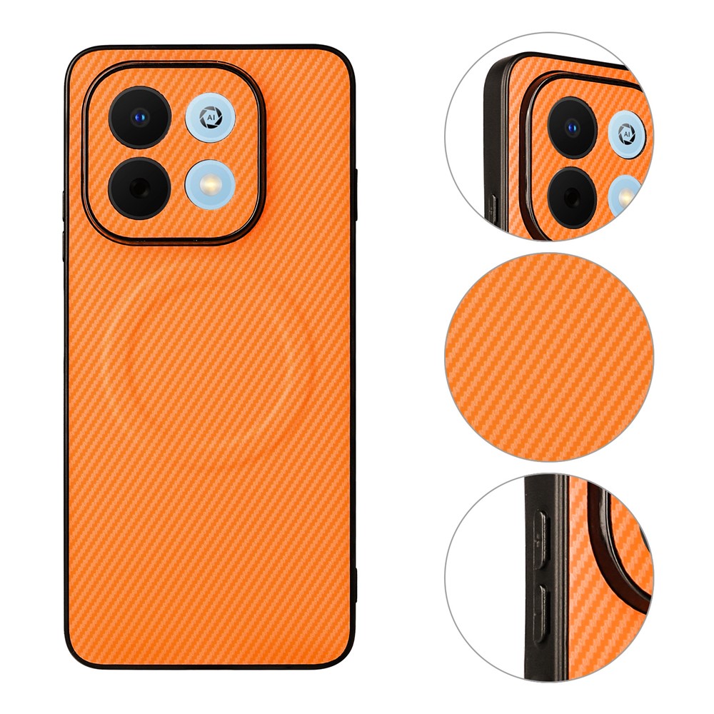Huawei nova Y74 4G / Enjoy 90 / Enjoy 90 Plus-etui med kulfiberstruktur, læderbelagt TPU og PC samt metalring til magnetisk bilmontering