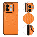 Huawei nova Y74 4G / Enjoy 90 / Enjoy 90 Plus skal kolfibertextur läderbelagd TPU PC mobilskal med metallring för magnetisk bilmontering