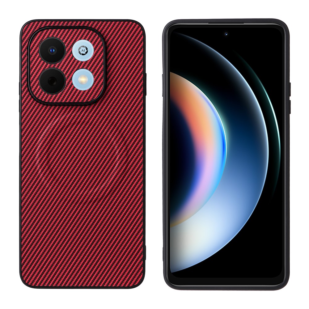 Huawei nova Y74 4G / Enjoy 90 / Enjoy 90 Plus skal kolfibertextur läderbelagd TPU PC mobilskal med metallring för magnetisk bilmontering