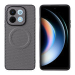 Huawei nova Y74 4G / Enjoy 90 / Enjoy 90 Plus-etui med kulfiberstruktur, læderbelagt TPU og PC samt metalring til magnetisk bilmontering