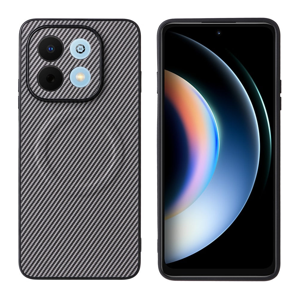 Huawei nova Y74 4G / Enjoy 90 / Enjoy 90 Plus skal kolfibertextur läderbelagd TPU PC mobilskal med metallring för magnetisk bilmontering