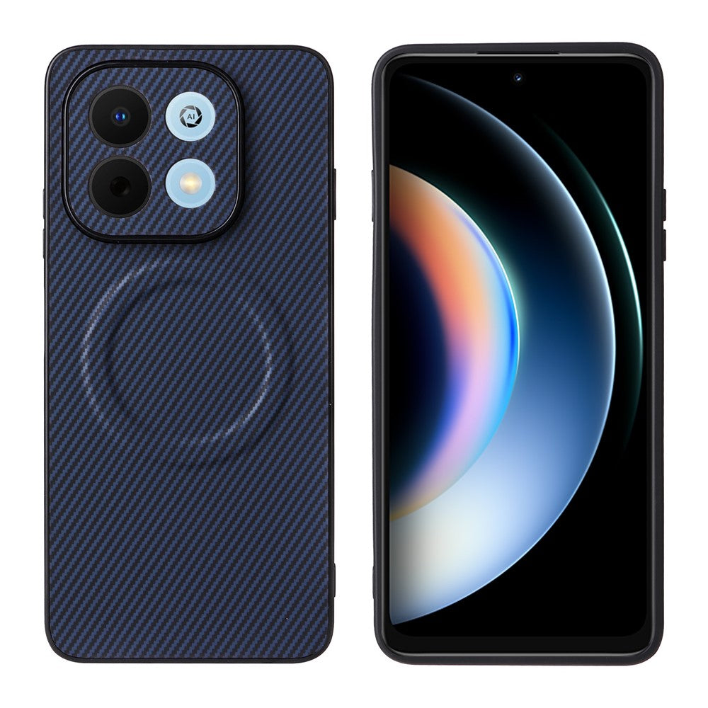 Huawei nova Y74 4G / Enjoy 90 / Enjoy 90 Plus-etui med kulfiberstruktur, læderbelagt TPU og PC samt metalring til magnetisk bilmontering
