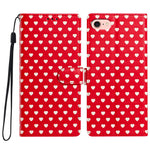 For iPhone 17th / 16th Case Heart Pattern PU Leather Flip Wallet Stand Phone Cover with Wrist Strap
