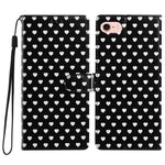 For iPhone 17th / 16th Case Heart Pattern PU Leather Flip Wallet Stand Phone Cover with Wrist Strap