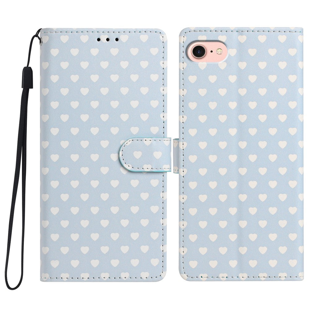 Til iPhone 17e / 16e Cover Hjerte Mønster PU Læder Flip Pung Stativ Telefoncover med Håndrem