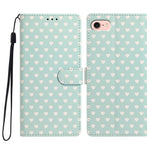 For iPhone 17th / 16th Case Heart Pattern PU Leather Flip Wallet Stand Phone Cover with Wrist Strap
