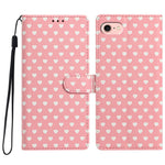 For iPhone 17th / 16th Case Heart Pattern PU Leather Flip Wallet Stand Phone Cover with Wrist Strap