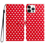 Til iPhone 16 Pro Max Etui Hjerte Mønster PU Læder Flip Wallet Stand Telefoncover med Håndrem