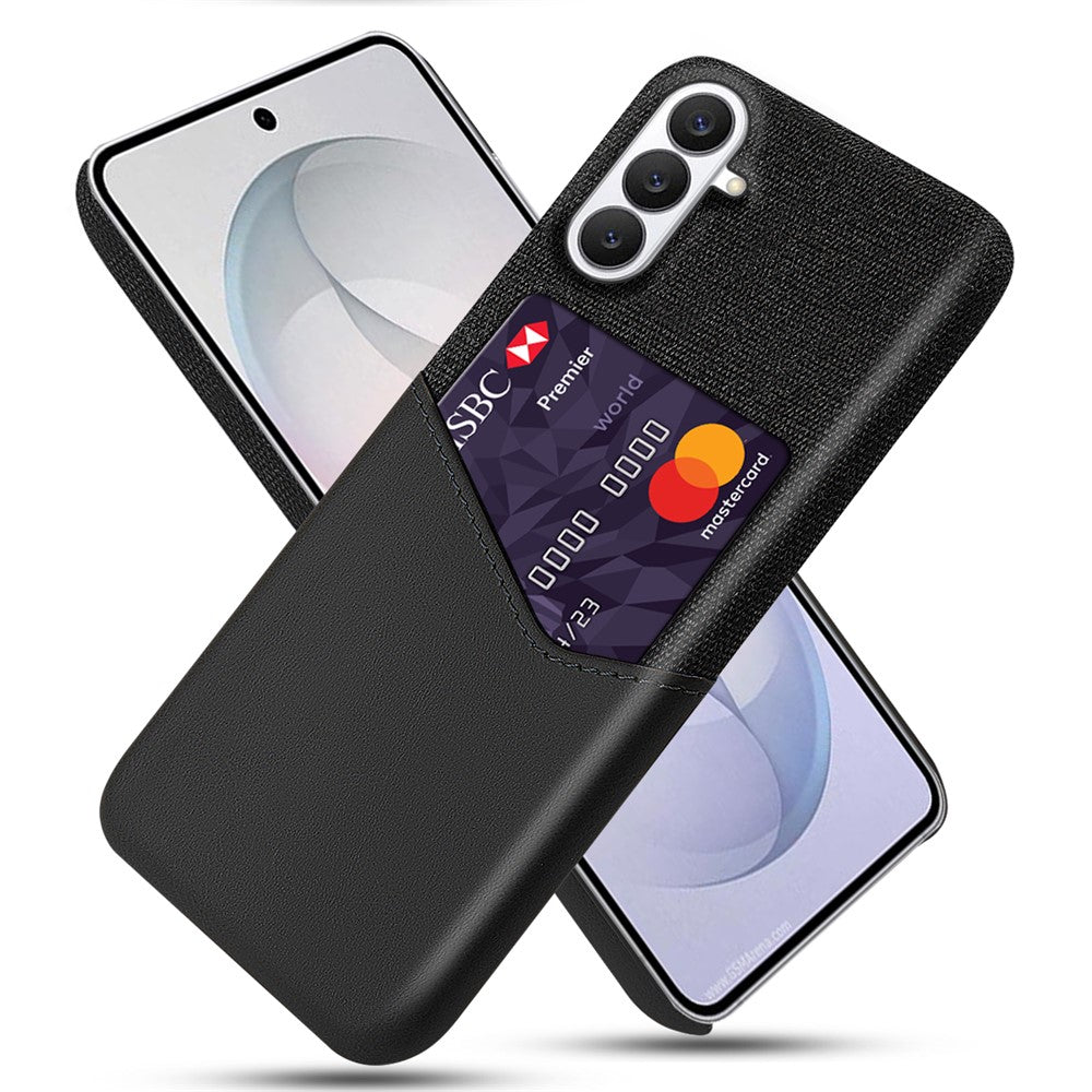 Til Samsung Galaxy S26 FE Cover i PU-læder med stoftekstur, hårdt PC-telefoncover med kortholder
