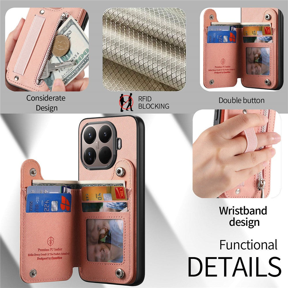 Xiaomi 17T-skal med elastiskt armband, jeanstygstruktur, läderbaksida med skärmskydd i härdat glas