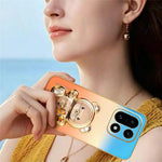 SINGIUZOO For OnePlus 15 5G Case Glitter Bear Kickstand Electroplated Gradient Color PC + TPU Phone Cover